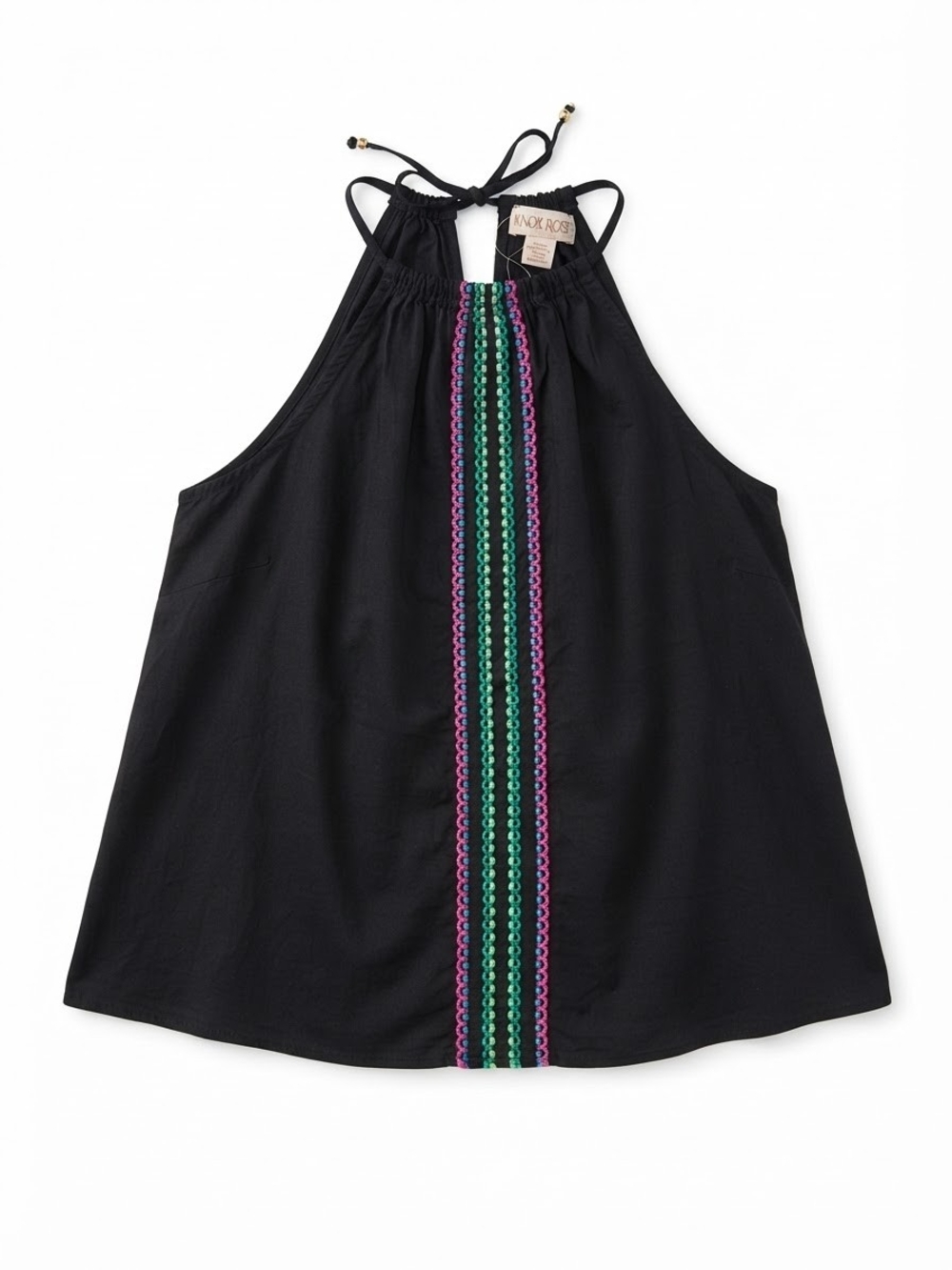 Knox Rose Black Boho Embroidered Halter Tank Top Size XS